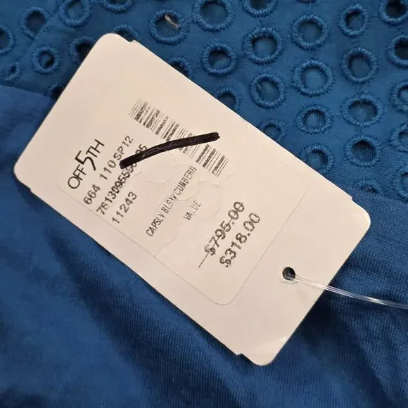 Akris Punto Blouse Womens 12 Blue Eyelet‎ Collared Sleeveless Stretch Sheer NWT